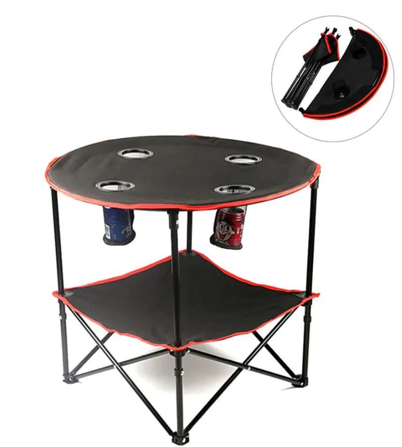 Portable Foldable Lightweight Outdoor Camping Table with 4 Cup Holders & Carry Bag for Picnic and Ga