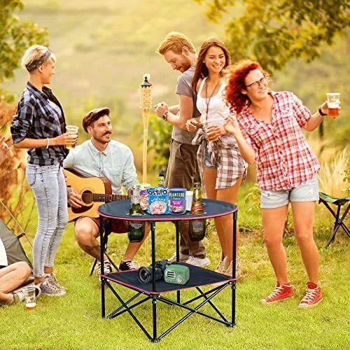 Portable Foldable Lightweight Outdoor Camping Table with 4 Cup Holders & Carry Bag for Picnic and Ga