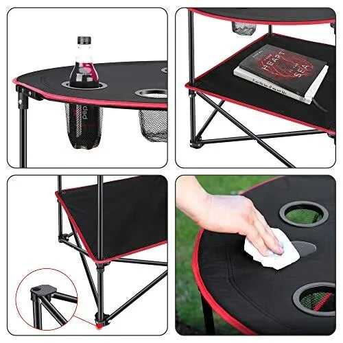 Portable Foldable Lightweight Outdoor Camping Table with 4 Cup Holders & Carry Bag for Picnic and Ga