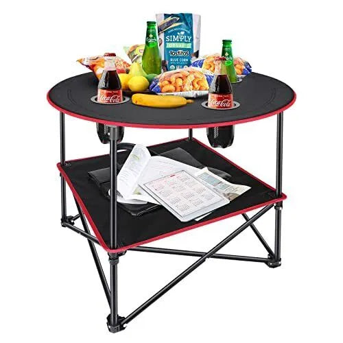 Portable Foldable Lightweight Outdoor Camping Table with 4 Cup Holders & Carry Bag for Picnic and Ga