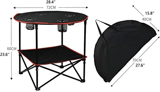 Portable Foldable Lightweight Outdoor Camping Table with 4 Cup Holders & Carry Bag for Picnic and Ga