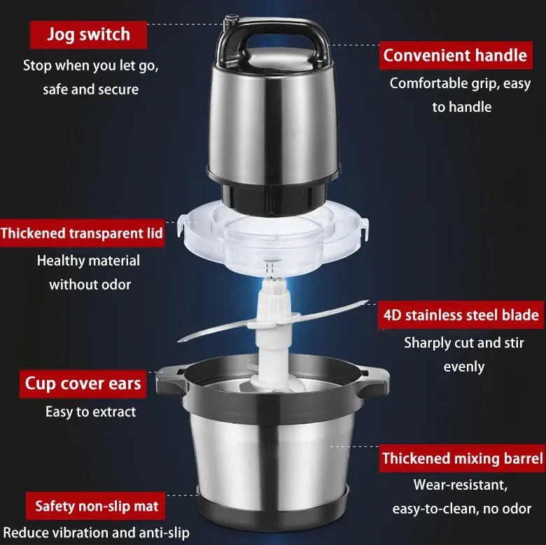 Powerful 6L 200W Electric Food Processor Grinder Blender Mixer Chopper for Meat, Fruits, Vegetables