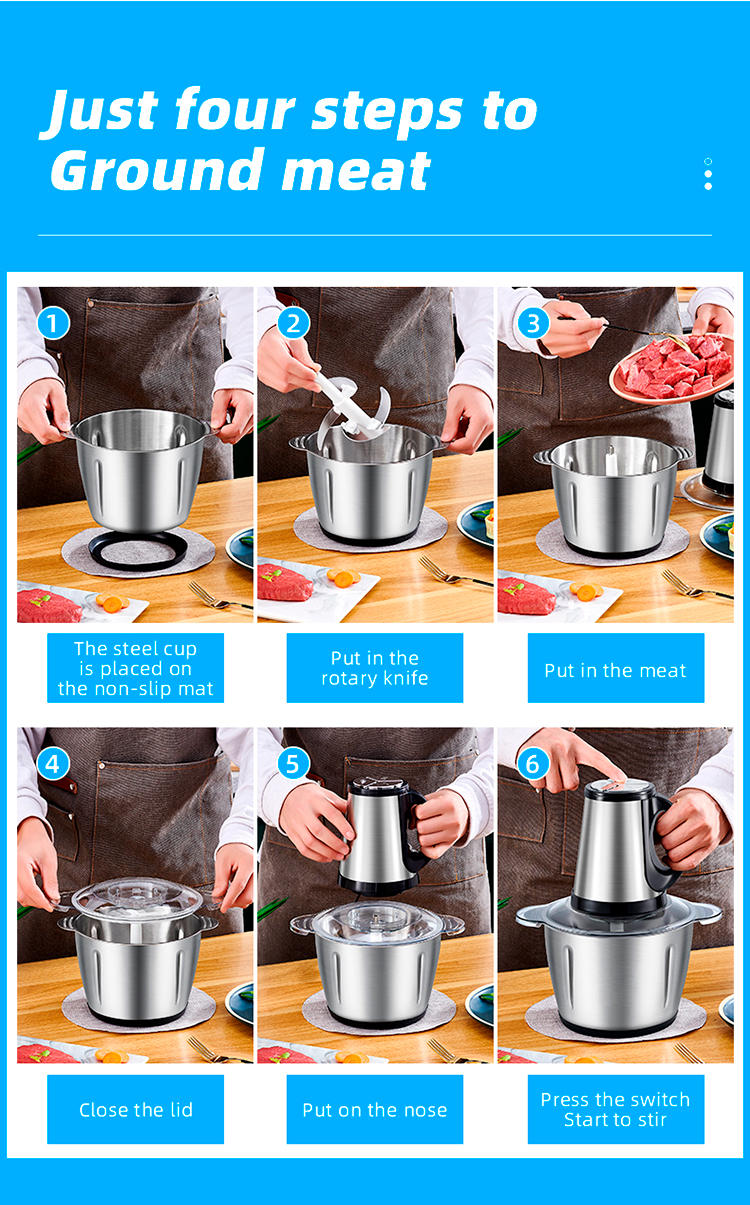 Powerful 2L 200W Electric Food Processor Grinder Blender Mixer Chopper for Meat, Fruits, Vegetables