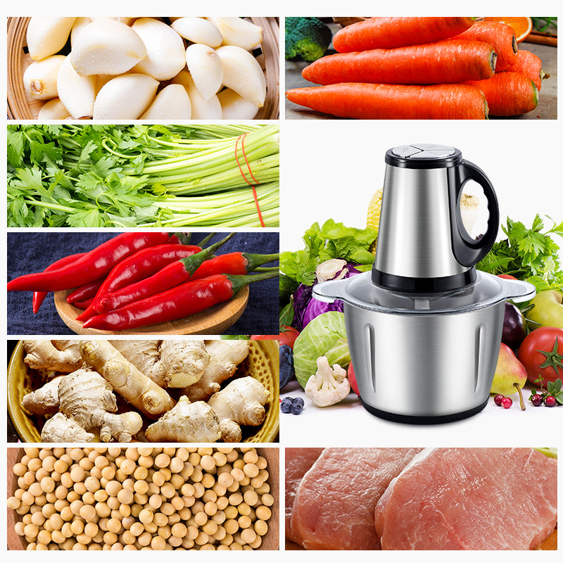 Powerful 2L 200W Electric Food Processor Grinder Blender Mixer Chopper for Meat, Fruits, Vegetables