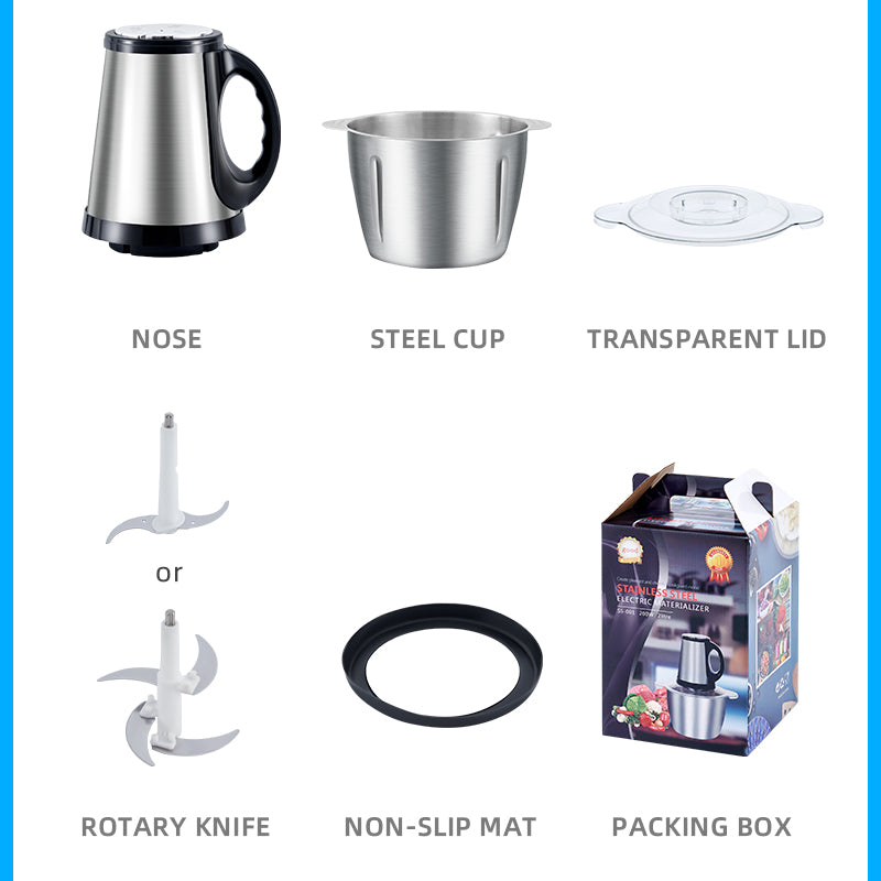 Powerful 2L 200W Electric Food Processor Grinder Blender Mixer Chopper for Meat, Fruits, Vegetables