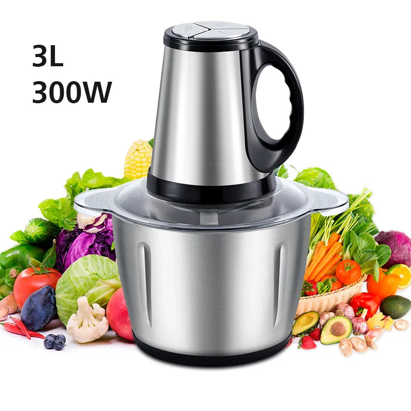 Powerful 3L 300W Electric Food Processor Grinder Blender Mixer Chopper for Meat, Fruits, Vegetables