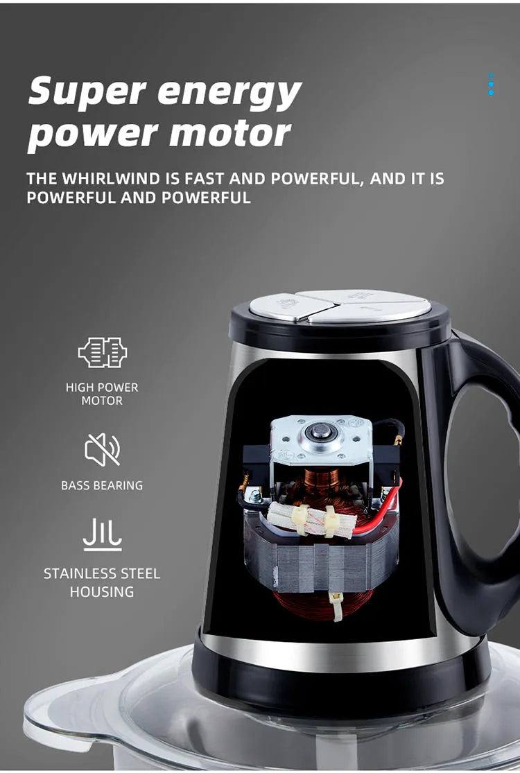 Powerful 3L 300W Electric Food Processor Grinder Blender Mixer Chopper for Meat, Fruits, Vegetables