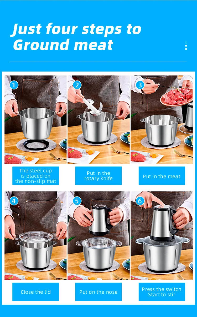 Powerful 3L 300W Electric Food Processor Grinder Blender Mixer Chopper for Meat, Fruits, Vegetables