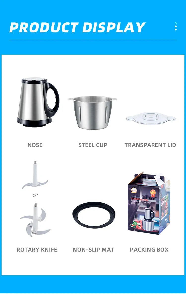 Powerful 3L 300W Electric Food Processor Grinder Blender Mixer Chopper for Meat, Fruits, Vegetables