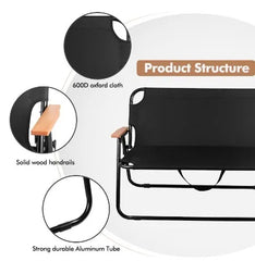 Portable Foldable Double Seat Chair with Backrest for Outdoor, Patios, Garden, Beach & Camping