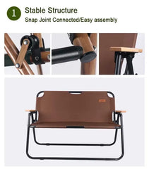 Portable Foldable Double Seat Chair with Backrest for Outdoor, Patios, Garden, Beach & Camping