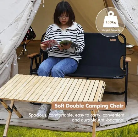 Portable Foldable Double Seat Chair with Backrest for Outdoor, Patios, Garden, Beach & Camping