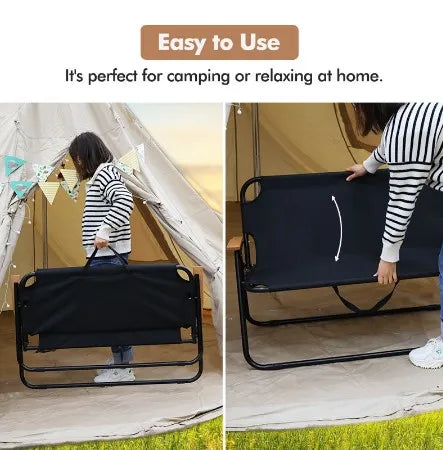 Portable Foldable Double Seat Chair with Backrest for Outdoor, Patios, Garden, Beach & Camping