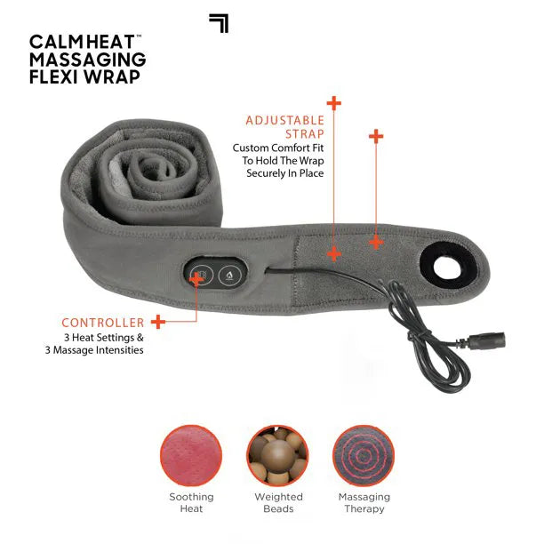 Calming Heat Massaging Flexi Wrap - Adjustable Electric Wrap Massager with Heat and Vibrations