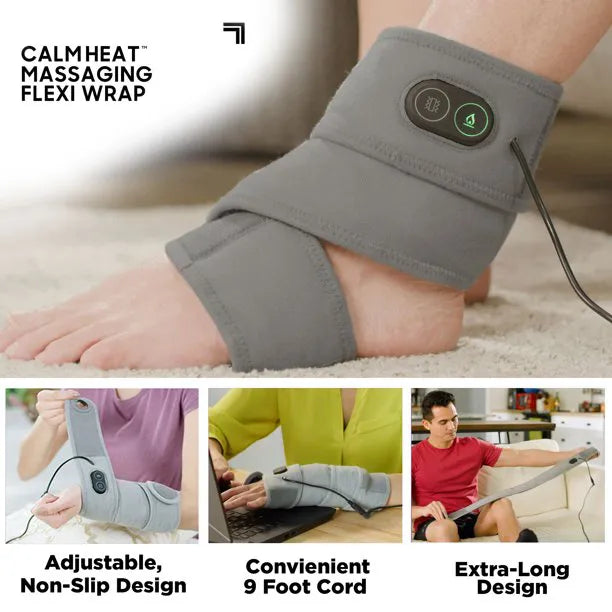 Calming Heat Massaging Flexi Wrap - Adjustable Electric Wrap Massager with Heat and Vibrations