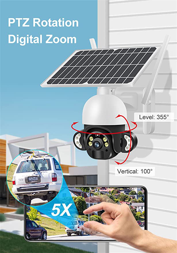 4G Solar 2MP PTZ Outdoor Camera with Full Color Night Vision, Motion Detection Alarm & Light & 2-Way Audio