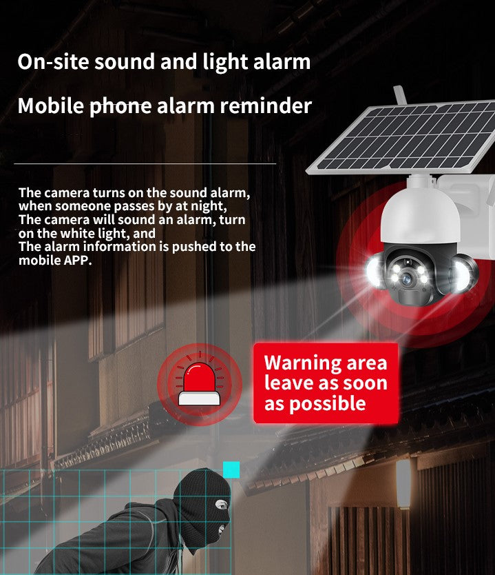4G Solar 2MP PTZ Outdoor Camera with Full Color Night Vision, Motion Detection Alarm & Light & 2-Way Audio