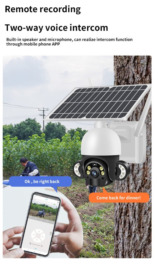 4G Solar 2MP PTZ Outdoor Camera with Full Color Night Vision, Motion Detection Alarm & Light & 2-Way Audio