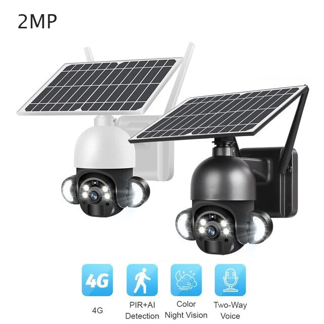 4G Solar 2MP PTZ Outdoor Camera with Full Color Night Vision, Motion Detection Alarm & Light & 2-Way Audio