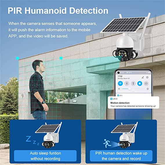 4G Solar 2MP PTZ Outdoor Camera with Full Color Night Vision, Motion Detection Alarm & Light & 2-Way Audio