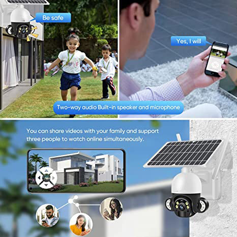 4G Solar 2MP PTZ Outdoor Camera with Full Color Night Vision, Motion Detection Alarm & Light & 2-Way Audio