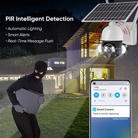 4G Solar 2MP PTZ Outdoor Camera with Full Color Night Vision, Motion Detection Alarm & Light & 2-Way Audio