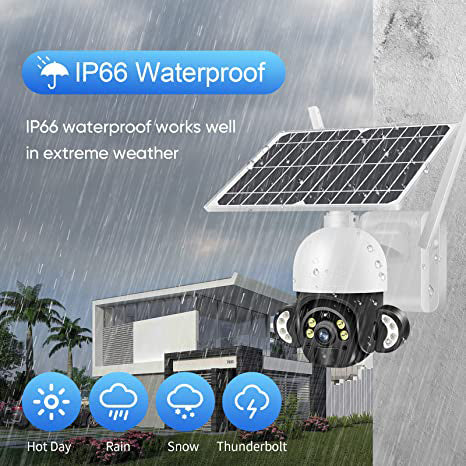 4G Solar 2MP PTZ Outdoor Camera with Full Color Night Vision, Motion Detection Alarm & Light & 2-Way Audio