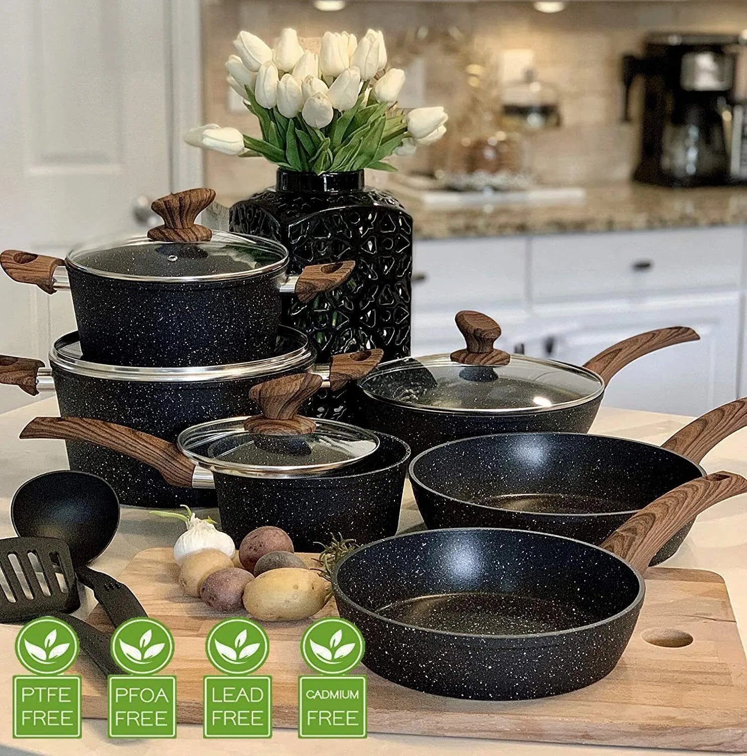 HotChef 12-Piece Granite Coating Non-Stick Cookware Set with Induction Base