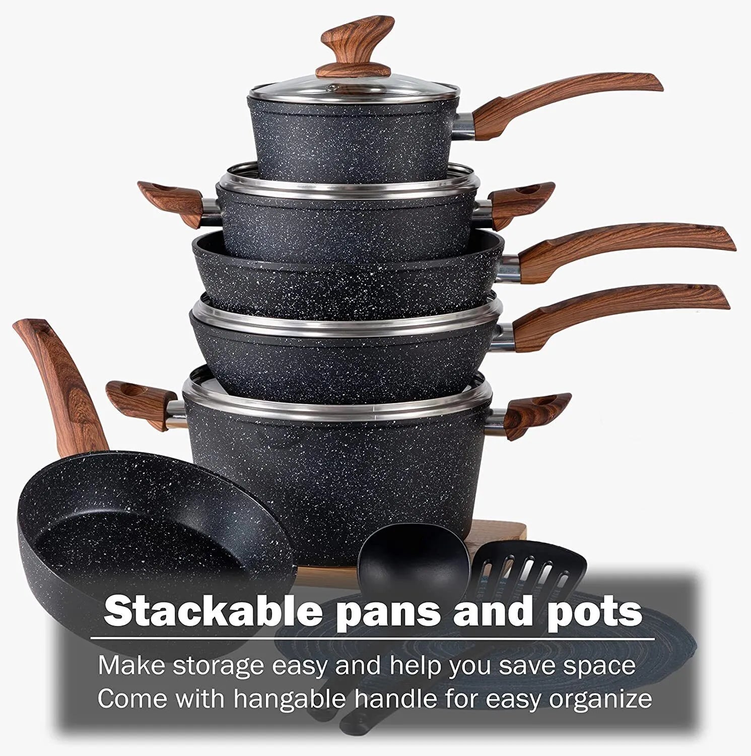 HotChef 12-Piece Granite Coating Non-Stick Cookware Set with Induction Base