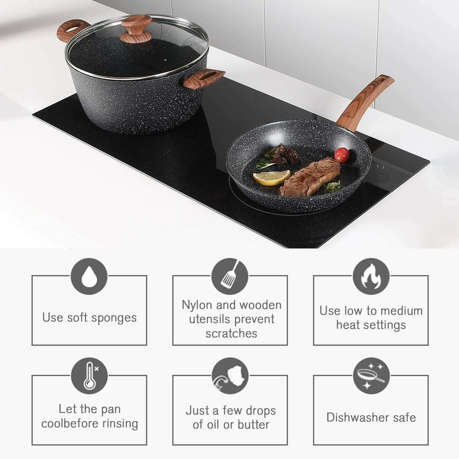 HotChef 12-Piece Granite Coating Non-Stick Cookware Set with Induction Base