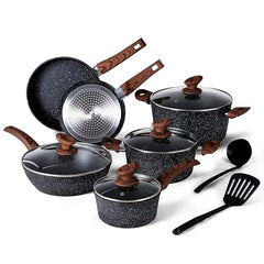 HotChef 12-Piece Granite Coating Non-Stick Cookware Set with Induction Base