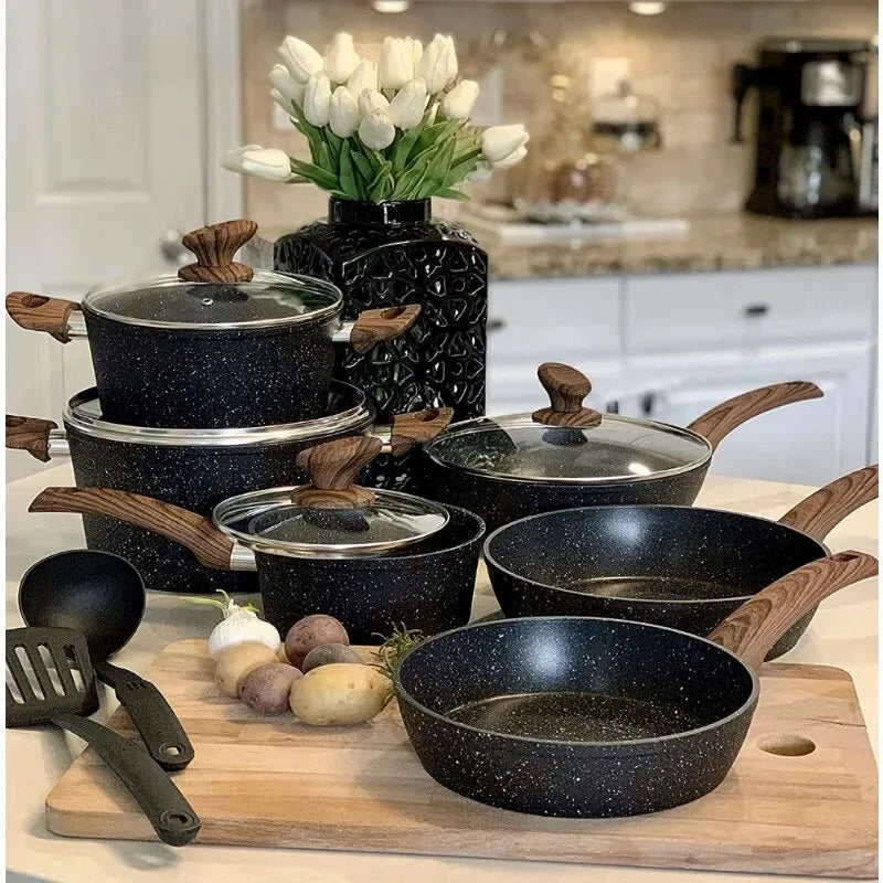 HotChef 12-Piece Granite Coating Non-Stick Cookware Set with Induction Base