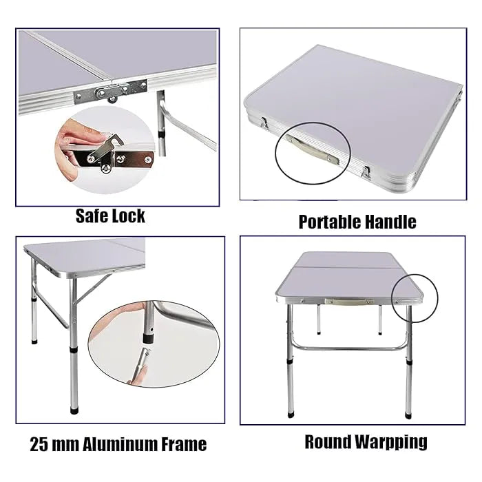 Portable Foldable Adjustable Folding Table & 4 Stools Set for Outdoor Picnics and Camping