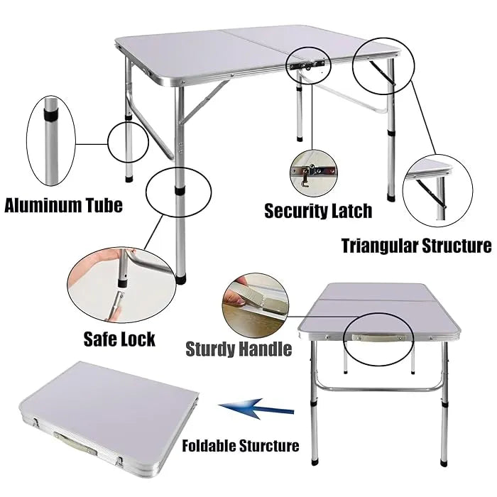 Portable Foldable Adjustable Folding Table & 4 Stools Set for Outdoor Picnics and Camping