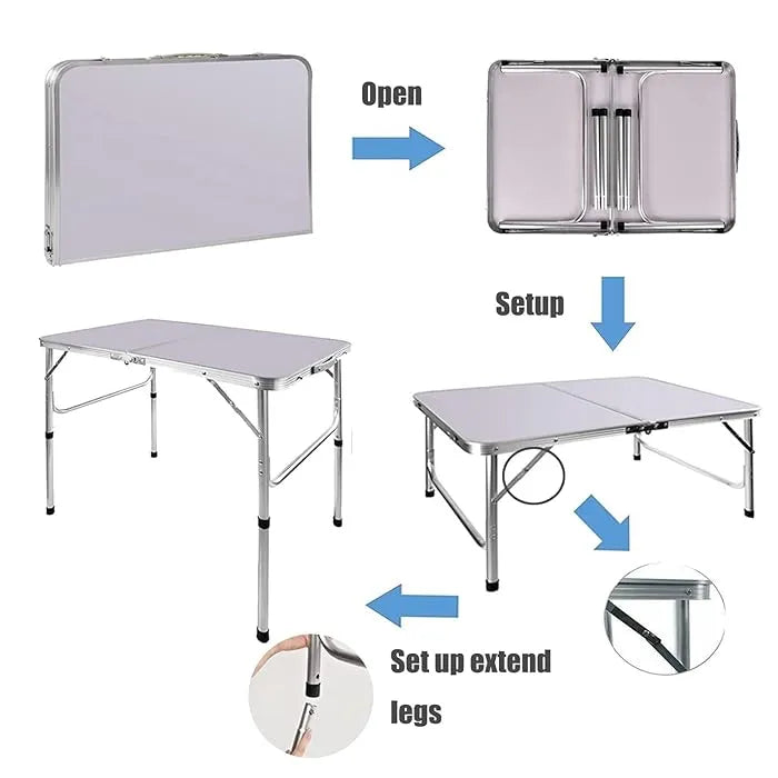 Portable Foldable Adjustable Folding Table & 4 Stools Set for Outdoor Picnics and Camping