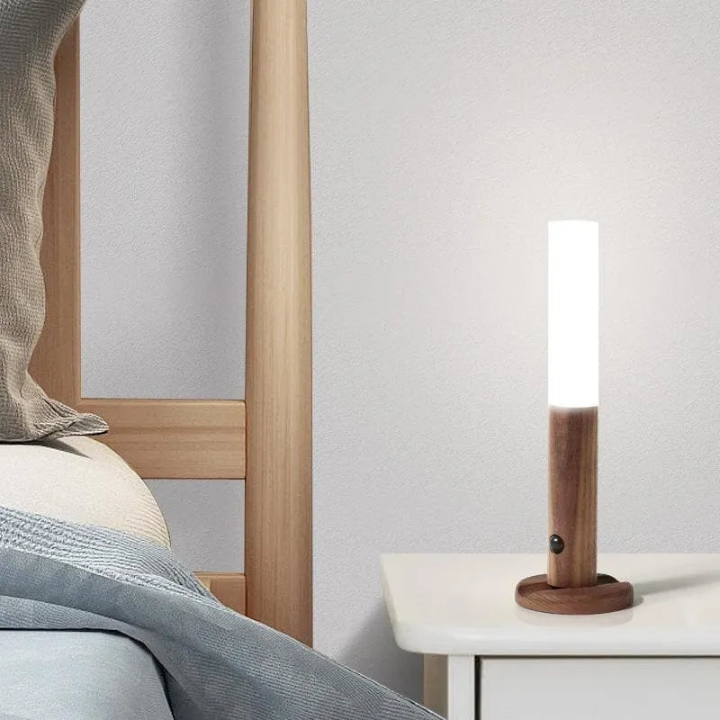 Elegant Smart Sensor Wood Texture Wall Night Lamp Decor Light - Rechargeable, Magnetic & Removable