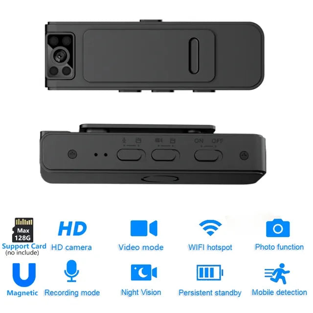 Compact Multipupose Wireless Body Camera with 1080p HD Video and Photo Capture