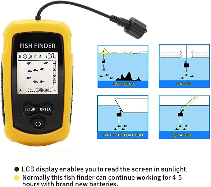 Portable High Accuracy Fish Finder & Detector upto 100m Depth - 25ft cable