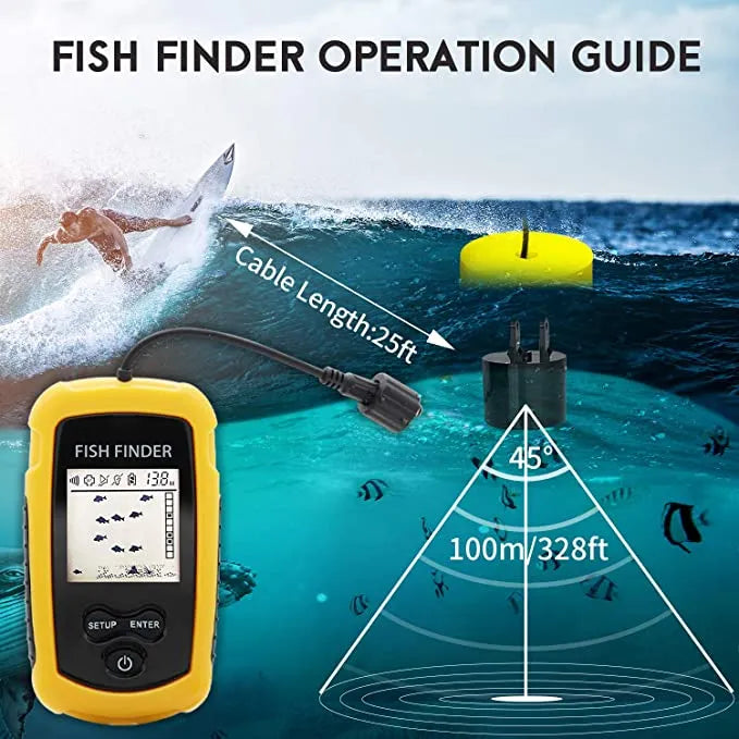 Portable High Accuracy Fish Finder & Detector upto 100m Depth - 25ft cable