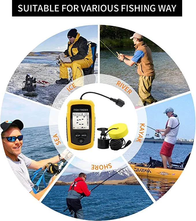 Portable High Accuracy Fish Finder & Detector upto 100m Depth - 25ft cable