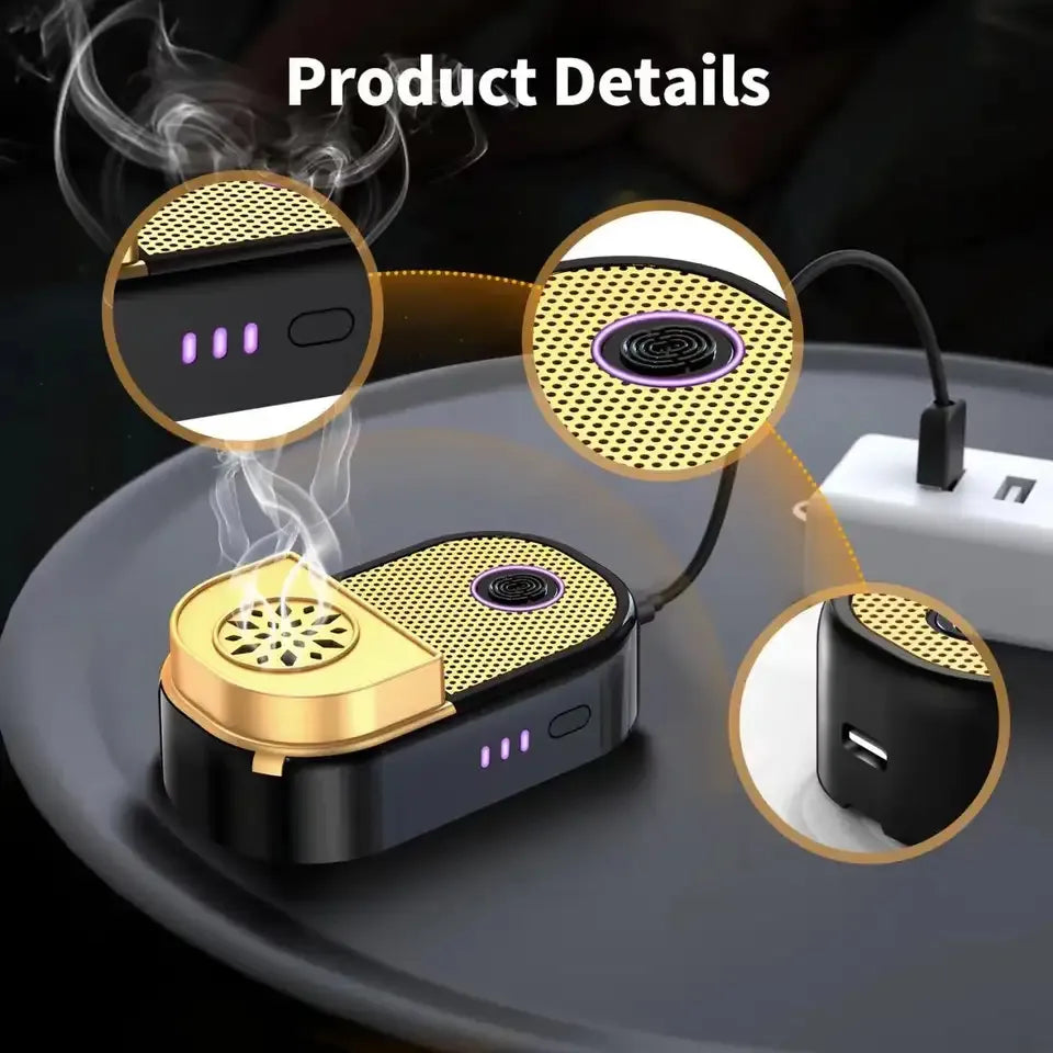 Portable Mini Bukhoor Burner & Incense Aroma Diffuser with Blower Fan - Rechargeable