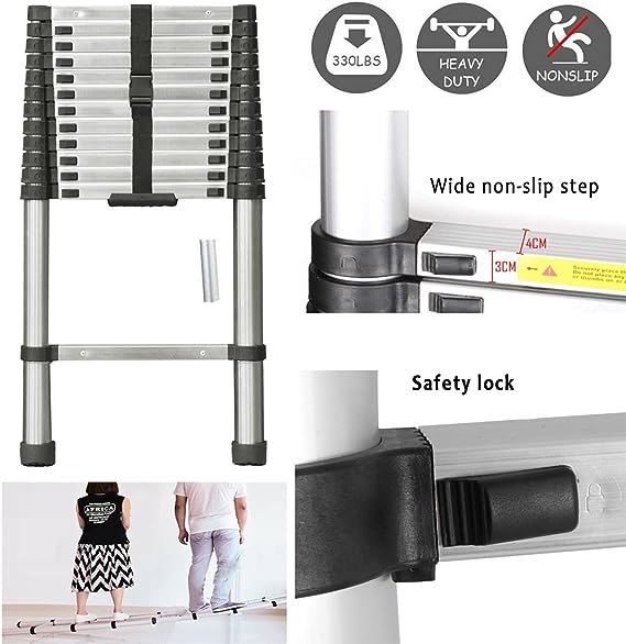 3.8 meter Telescopic Folding Ladder with Lightweight Aluminium Design and Easy-to-Use Locking Mechanism