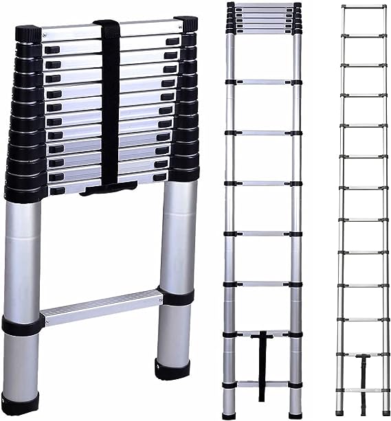 3.8 meter Telescopic Folding Ladder with Lightweight Aluminium Design and Easy-to-Use Locking Mechanism