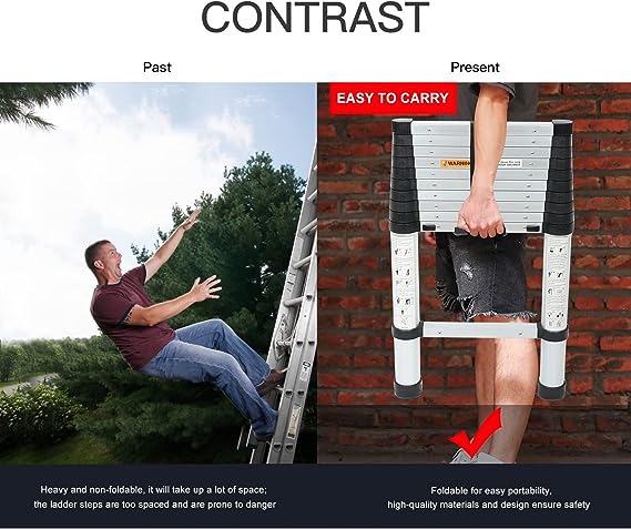 3.8 meter Telescopic Folding Ladder with Lightweight Aluminium Design and Easy-to-Use Locking Mechanism