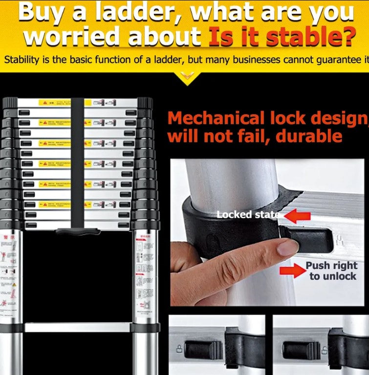 3.8 meter Telescopic Folding Ladder with Lightweight Aluminium Design and Easy-to-Use Locking Mechanism