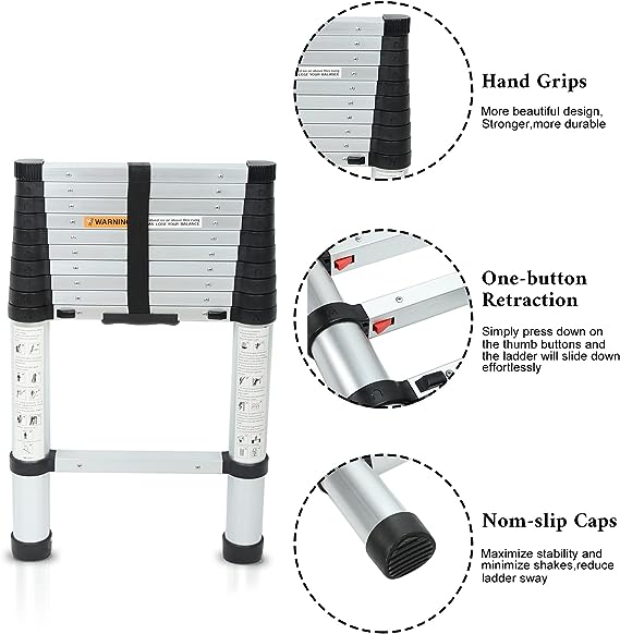 3.8 meter Telescopic Folding Ladder with Lightweight Aluminium Design and Easy-to-Use Locking Mechanism