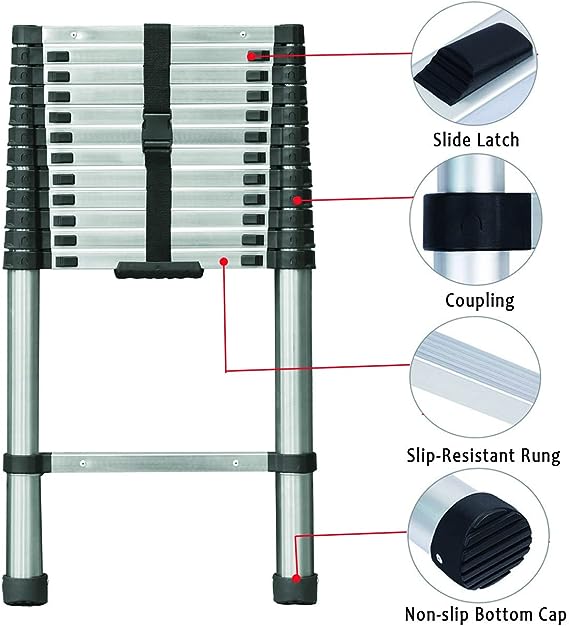 3.8 meter Telescopic Folding Ladder with Lightweight Aluminium Design and Easy-to-Use Locking Mechanism