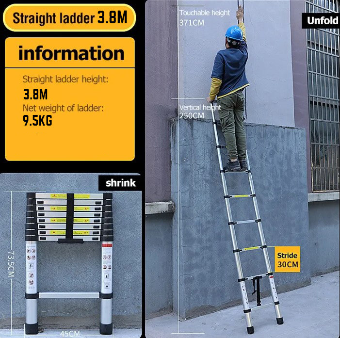 3.8 meter Telescopic Folding Ladder with Lightweight Aluminium Design and Easy-to-Use Locking Mechanism