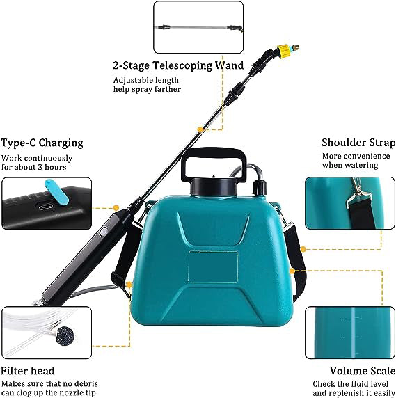 Smart 4L Electric Pump Sprayer for All-Purpose Garden and Home Care - USB Rechargeable & Telescopic Rod