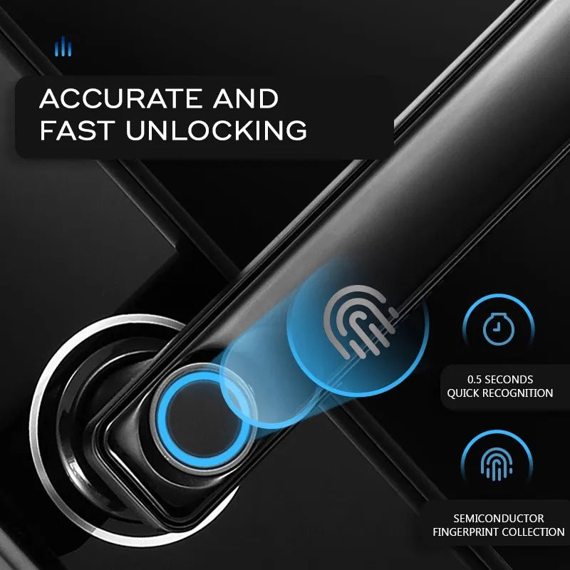 Intelligent Digital Smart Door Lock with Remote Key, Fingerprint Unlocking, IC Card Unlocking & Mobile App Compatibility